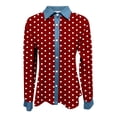 thumbnail image 4 of Women's Polka Dot Denim Patchwork Button Down Shirt Long Sleeve Lapel Blouse Loose Fit Casual Top, 4 of 4