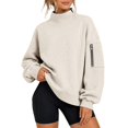 thumbnail image 2 of Womens Oversized Sweatshirt Mockneck Sweater Tops Lounge Daily Outfit Soft Cozy Basic Tops Workout Tops Slouchy Preppy Sweat Shirt Stretchy Clothes Gym Plain Warm Sweatshirt Tunic Tops No Hood Beige, 2 of 9
