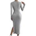 thumbnail image 3 of BangWanChi Formal Dresses for Women Sexy Dresses for Women Work Dresses for Women Fashion Women Spring Sexy Casual Round-Neck Solid Long Leeve Dress, 3 of 6