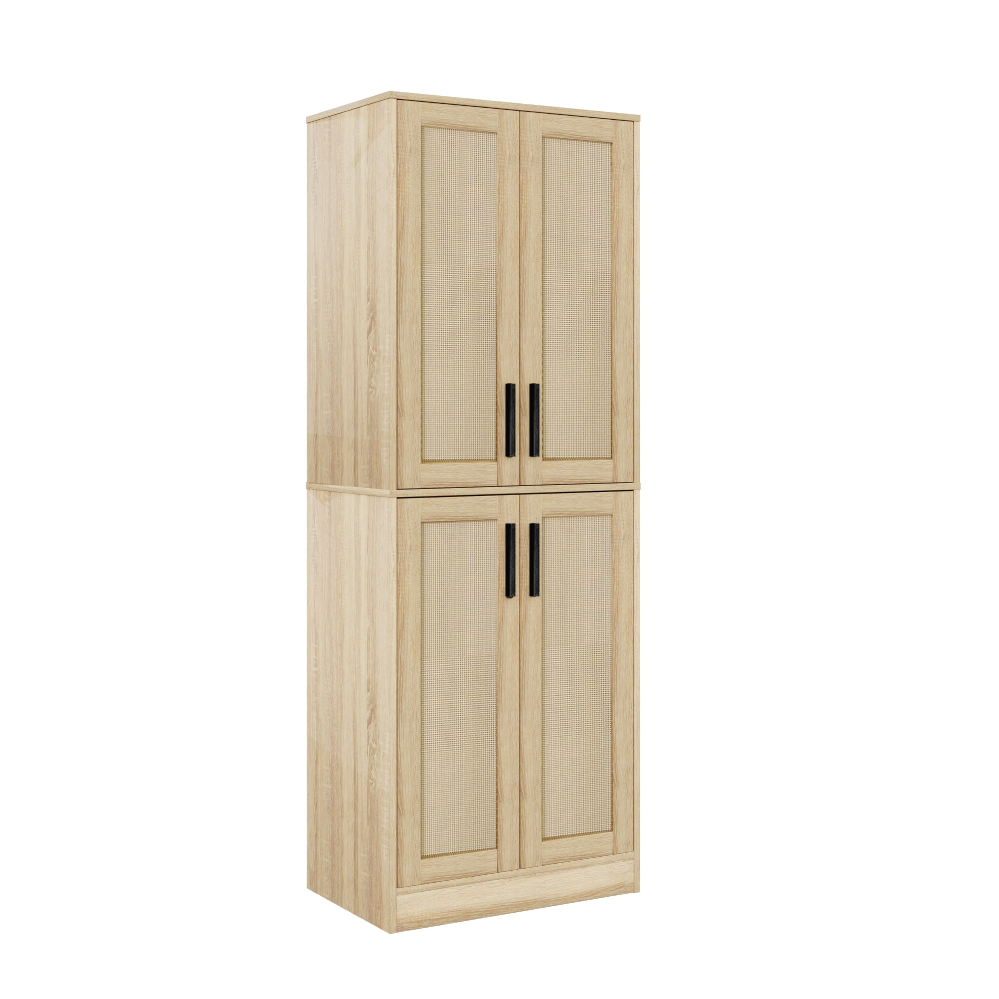 BOCVKENN Storage Cabinet - Kitchen Pantry Cabinet, Tall Pantry Storage Cabinet Freestanding with 4 Rattan Doors and Adjustable Shelves, Cupboard Cabinet for Dining Living Room, Laundry, Bathroom