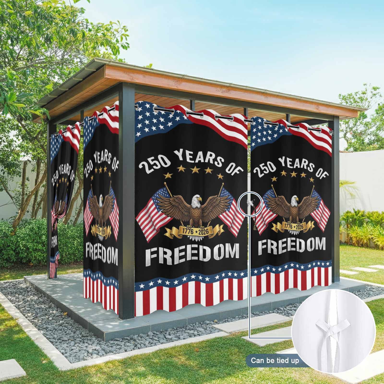 250 Years of Freedom Eagle Outdoor Curtains for Patio, Independence Day Red Blue Stripe Star Flag Sunshade Privacy Drapes Grommet Waterproof Outside Curtains for Porch Balcony 54"x108", 1 Panel