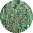 thumbnail image 1 of Ahgly Company Machine Washable Indoor Round Patchwork Turquoise Blue Transitional Area Rugs, 5' Round, 1 of 4