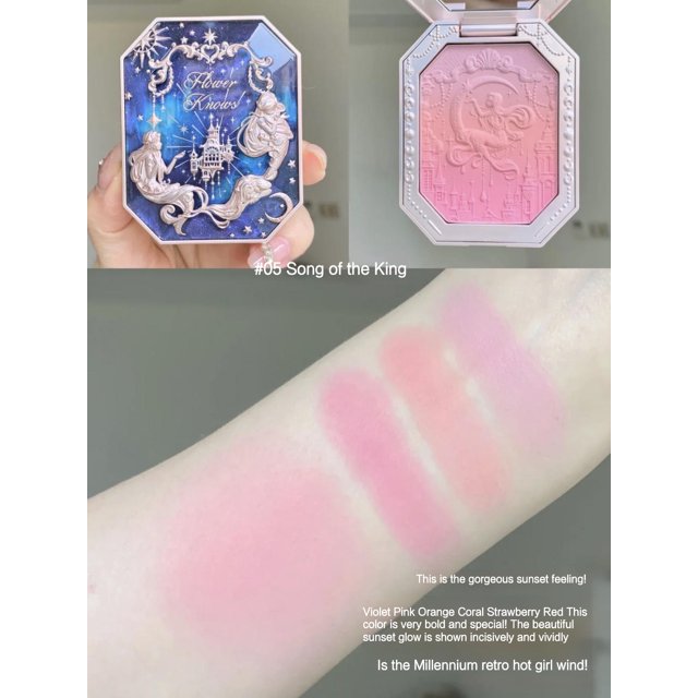 Flower Knows Cheek Blush Moonlight Mermaid Strawberry Rococo Tri-Color Gradient Blusher Matte Powder Flowers Know Makeup