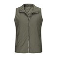 thumbnail image 3 of Women's Vests Outerwear Stand Collar Zip Solid Color Zipper Sleeveless Lightweight Padded Gilet with Pockets Olive Green 2XL, 3 of 8