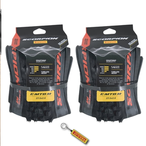 Pirelli Scorpion E-MTB M Red Color Edition 27.5x2.6 Mountain Bicycle Tire Tubeless High-Performance Tear-Resistant E-MTB Tire for XC Racing Trail & Enduro Riding 60 TPI Mountain Bike w/Keychain (2 Pk