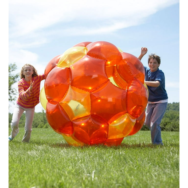 HearthSong® Orange and Yellow Incred-a-Ball GBOP Great Big Outdoor Play  Inflatable Blow Up Bubble Soccer Zorb Ball Heavy Duty Durable PVC Vinyl 65''
