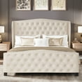 thumbnail image 5 of Breltam Queen Size Bed Frame Velvet Upholstered Platform Bed with Wingback Headboard, Beige, 5 of 9