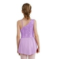 thumbnail image 4 of IEFIEL Kids Girls Ballet Dance Leotard Sleeveless Oblique Shoulder Acrobatics Skating Dress Shiny Sequins Dance Wear Lavender 6, 4 of 7