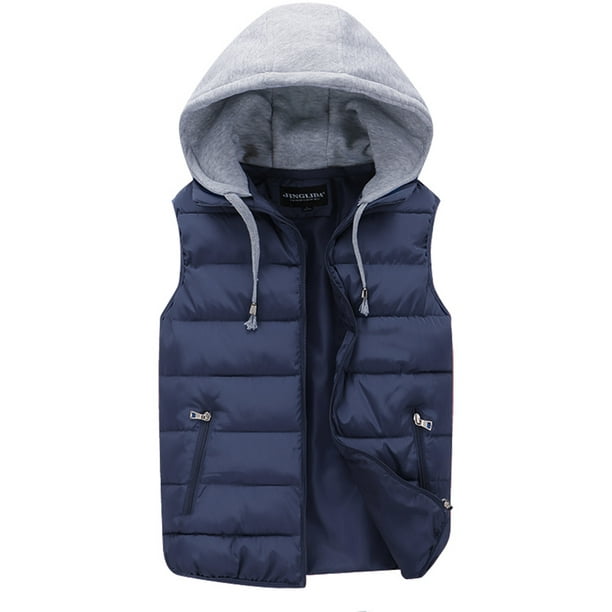 Men's Winter Hooded Coats Vest Plus Size Sleeveless Zip Up Quilted ...