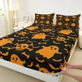 thumbnail image 3 of Manfei Black Orange Halloween Queen Sheet Sets 4-Piece, Cute Spooky Animal Ghost Flat Sheet, Skull Bone Bat Queen Fitted Sheet, Ultra Soft Room Decor, 3 of 7