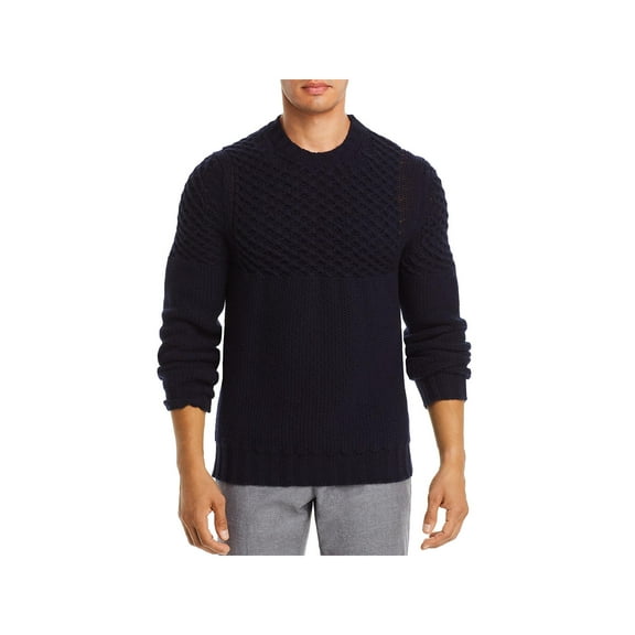 Dylan Gray Mens Merino Wool Cable Knit Crewneck Sweater Navy L