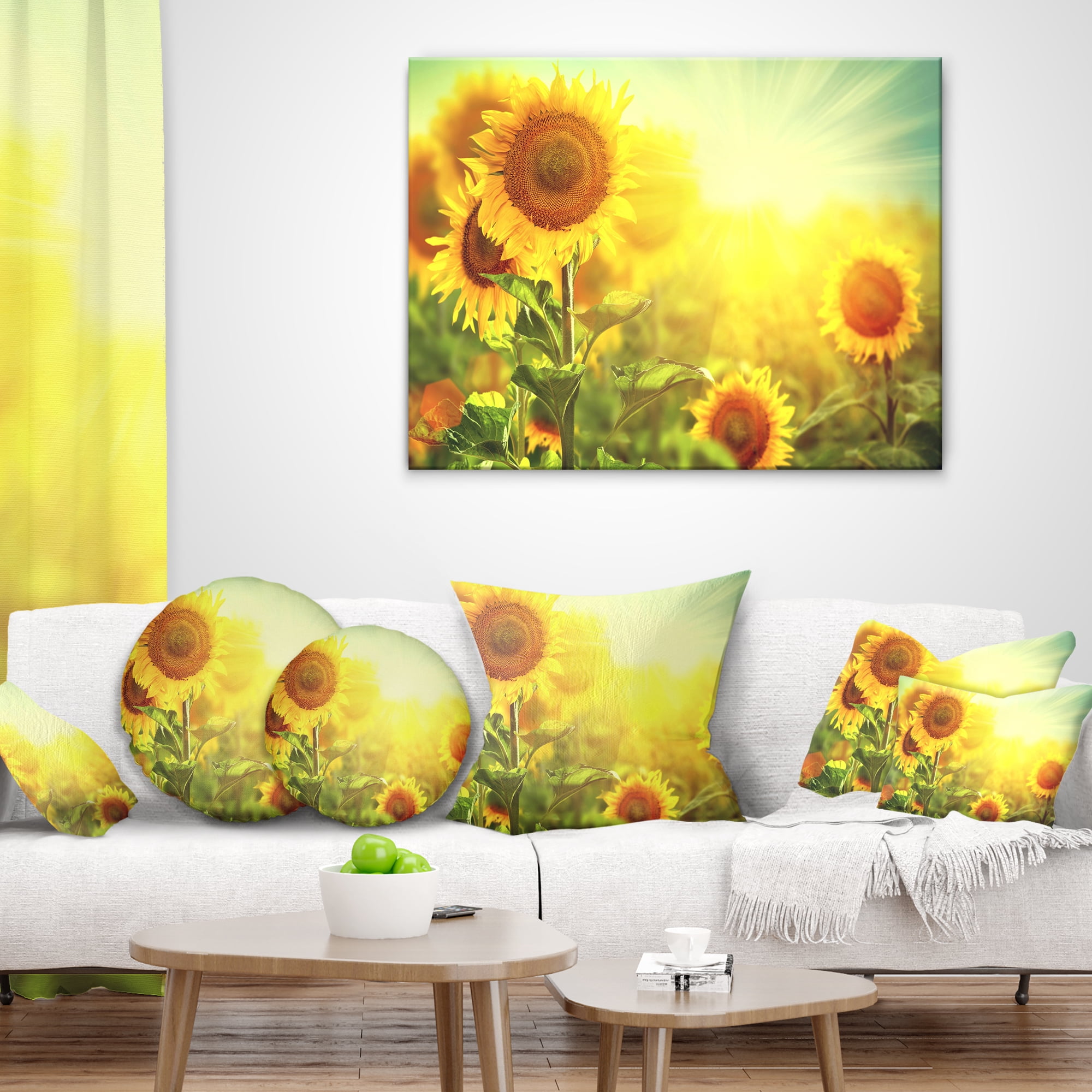 Designart Sunflowers blooming on the field - Animal Throw Pillow - 12x20