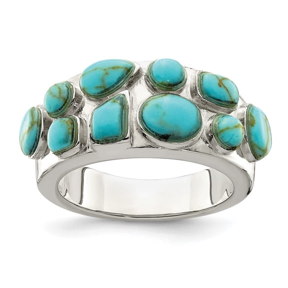 Auriga Fine Jewelry 925 Sterling Silver Synthetic Turquoise Inlay Ring for Women Size 6