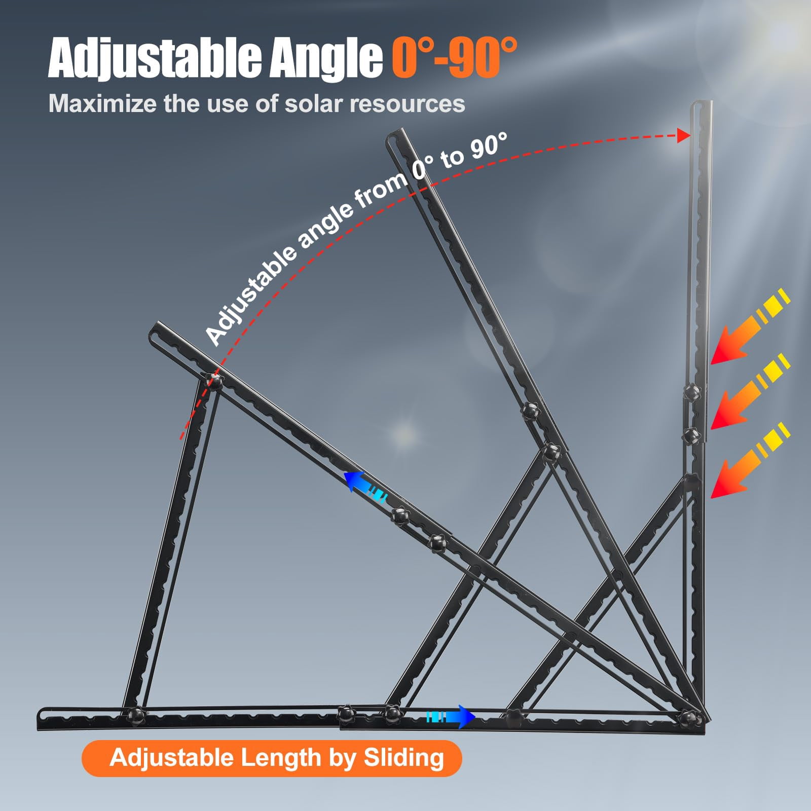 AEASKIEY Solar Panel Mount, 32" Adjustable Stand with Foldable Tilt Legs Solar Ground Mount for 2-4pcs 180 200 300 400 Watt Portable Solar Panel for RV, Roof, Boat, and Off-Grid, Black