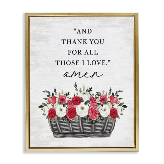 Stupell Industries Farmhouse Thank You Loving Rose Blooms Gold Floating Frame Canvas Art, 17 x 21, by Lettered and Lined