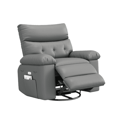 PU Leather Manual Recliner Chair with 26.8" Widened Seat, 135° Reclining Retro Armchair for Adults, 400 LB Capacity Single Sofa Seat for Living Room Bedroom, Grey