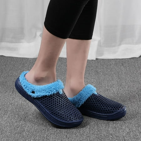 

uikmnh Warm Slippers Couple Men Winter Home Slippers Keep Warm Non-slip Indoors Bedroom Floor Shoes 9.5