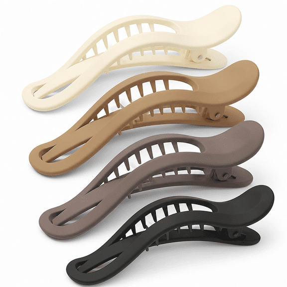 PLANTORA 2026 New Flat Hair Clips Large Claw Clips-Flat Claw Clips for Women | Lay Down Hair Clip for Thin&Thick Hair | Big Flat Clips for Hair | Alligator Hair Clips for Girls,4Pc