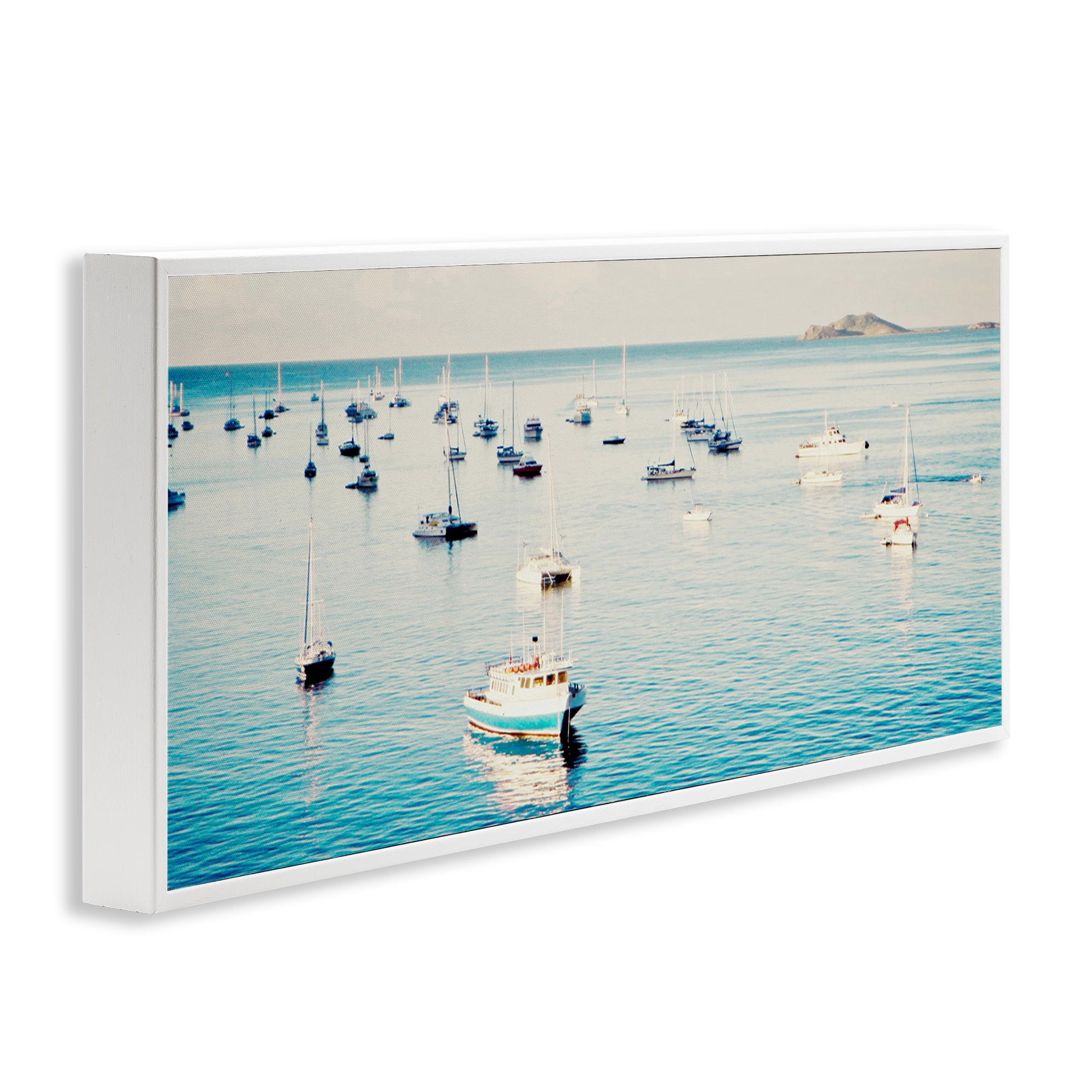 Stupell Industries Boat Fleet Marina Transportation Photography White Framed Art Print Wall Art, 30 x 13