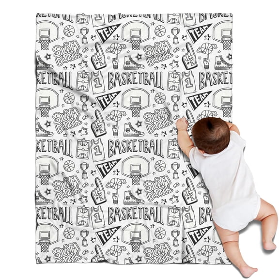 Basketball Doodle Pattern Blanket,Comfortable Soft Flannel Throw Blanket,All Season,Warm Lightweight Blankets for Sofa Bed Couch Living Room Chair,30"x40"