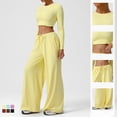 thumbnail image 4 of PISONIC Women's 2 Piece Lounge Sets Long Sleeve Crop Tops and Wide Leg Pants Set Matching Travel Airport Outfit, 4 of 8