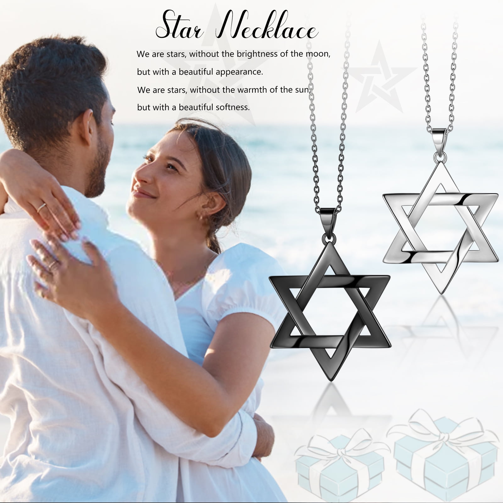 Jewmon Jewish Star Necklace for Women Men Black Gold Over 925 Silver Magen David Star Necklace Protection Jewelry