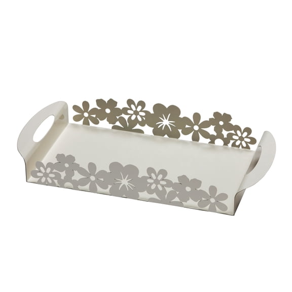 Mango Steam Metal Rectangle Organizer Tray (Flower, White)
