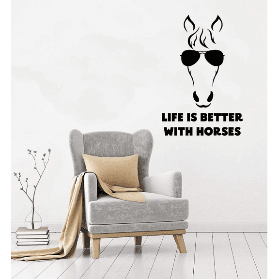 Life Is Better With Horses Quote Stallion Portrait Mare Horses Silhouette Horses Vinyl Wall Art Sticker Wall Decal Home Room Farm House Room Girls Boys Room Wall Décoration Design Size (20x14 inch)