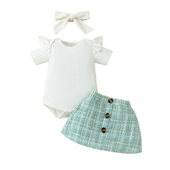 Zwiiyzr Infant Baby Girl Clothes Newborn Girl Outfit Short Sleeve Romper Skirt Set Cute Baby Clothes for Girls Summer Green