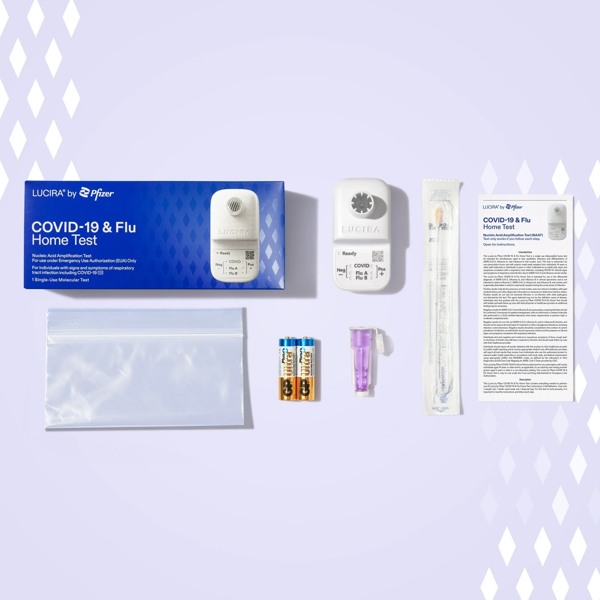 LUCIRA® by Pfizer COVID-19 & Flu Home Test, First and Only At-Home Molecular Test for COVID-19 and Flu A/B, Single-Use, Results in 30 Minutes, Emergency Use Authorized (EUA)