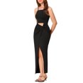 thumbnail image 4 of INSPIRE CHIC Maxi Women's 2024 Sexy Spaghetti Strap Cut Out Twist Front Pencil Split Club Party Long Dress Black L, 4 of 5
