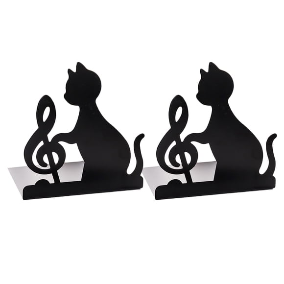 EeaseMX 2 sujetalibros de hierro con diseño de gato, prácticos y sencillos, soportes para libros, organizador de escritorio, revisteros para oficina y escuela (negros)