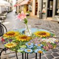 thumbnail image 6 of Spring Wildflower Round Tablecloth for 55-60 Inch Tables, Fitted Table Cover with Elastic Edge, Floral Leaves Country Pastoral Waterproof Outdoor Table Cloth Protector for Patio Garden Dinner Picnic, 6 of 9