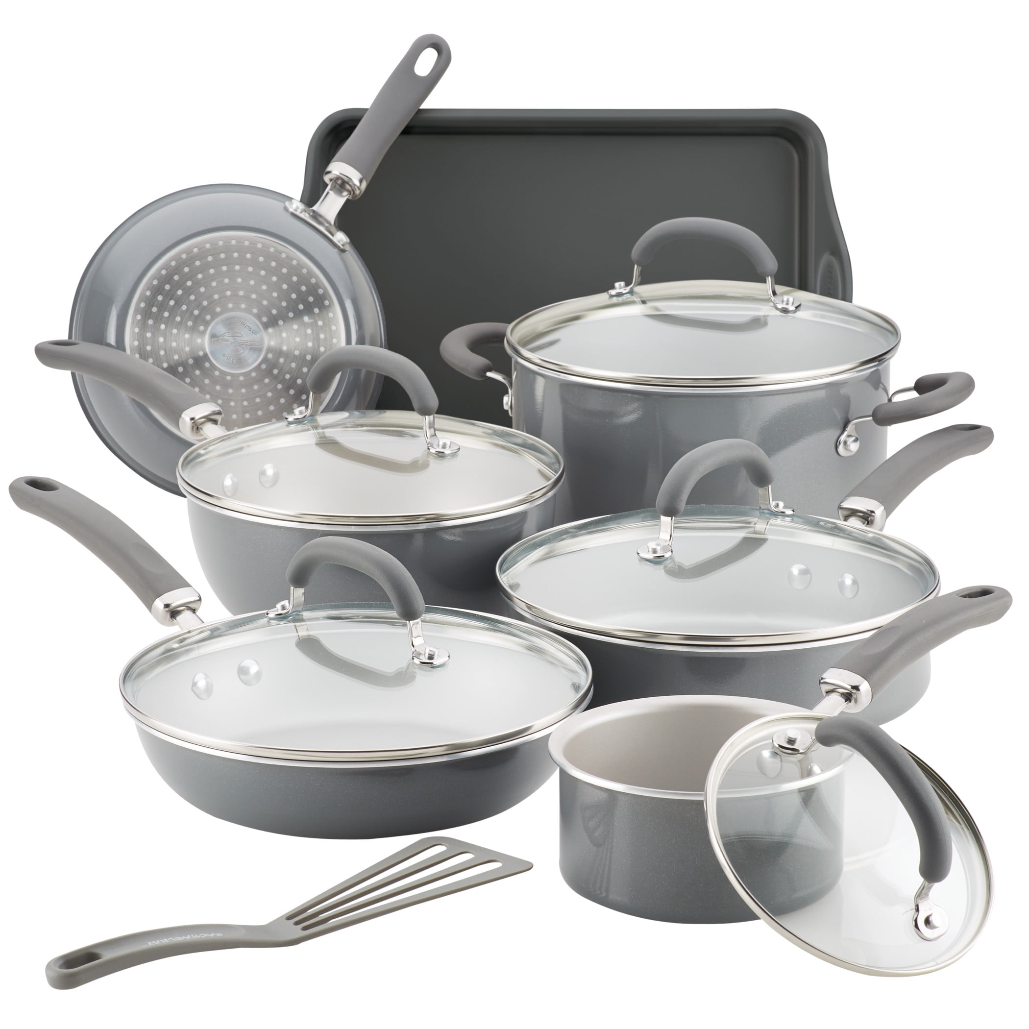 Rachael Ray 13 Pieces. Create Delicious Aluminum Nonstick Cookware Set, Gray Shimmer