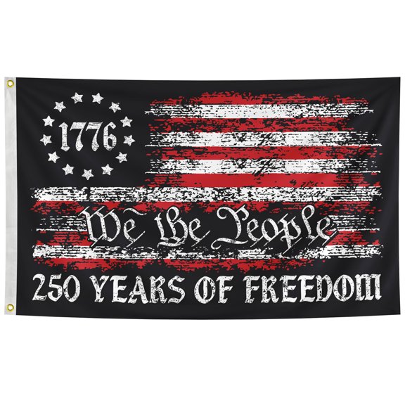 250th Anniversary US Decorative Flag, Single-Sided, 36x60 Inches Dark Red - Deep Dark Red Shade, 250th Milestone Commemorative Pattern - For Home Outdoor Decoration, Patio, Garden, Independence Day E