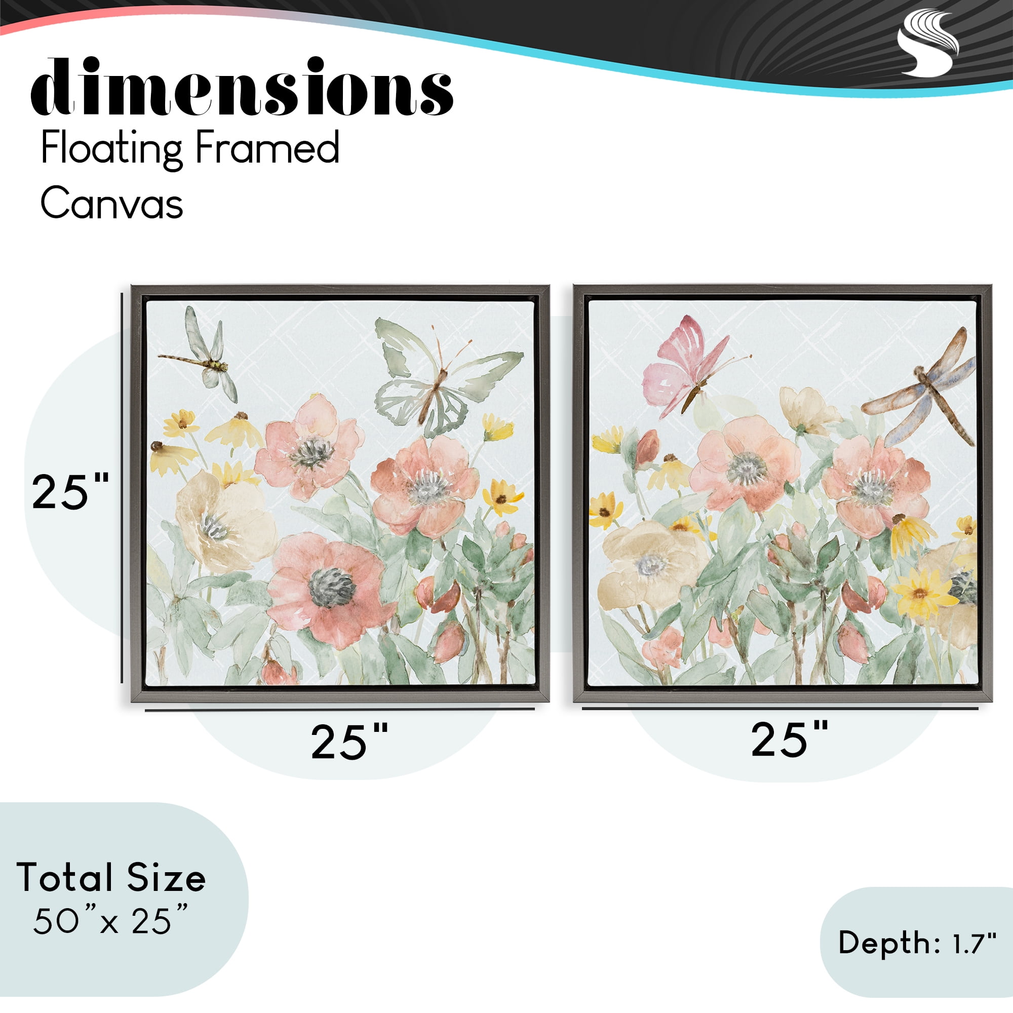 Stupell Industries Delicate Garden Joy 2 Piece Gray Framed Floater Canvas Set, design by Lanie Loreth