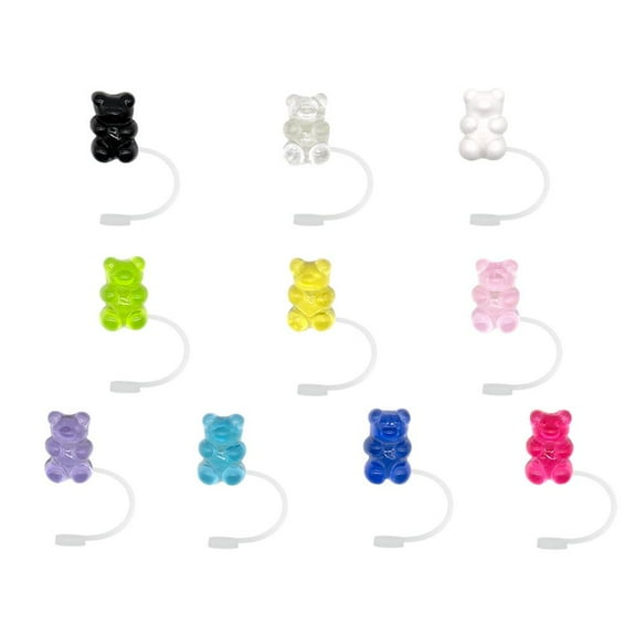 seebee 1/10PCS Cute Bear Straw Cover For 30&40 Cups,8mm Dustproof Straw Topper Straw For Girls,Splashproof Accessories Char