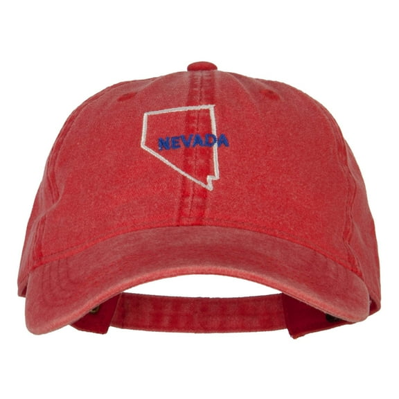 Nevada with Map Outline Embroidered Washed Cotton Twill Cap - Red OSFM