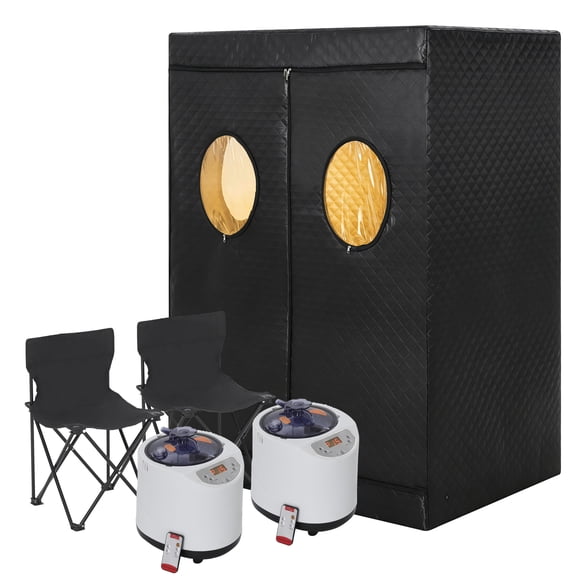 2 Person Portable Steam Sauna Tent – Full Body Indoor Sauna Pod, 1400W Dual 3L Steamer, 2 Collapsible Chairs, 15-Level Remote