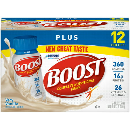 Boost Plus Complete Nutritional Drink, Very Vanilla, 8 fl oz Bottle, 12
