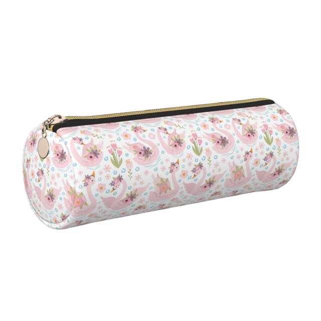 Disketp Swan And Flowers Estuche Organizador de Lápices de Cuero, Estuche de Oficina con Cremallera para Bolígrafo y Lápiz