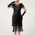 thumbnail image 4 of Levmjia Womens Dress Vintage Sequin Round Neck Short Sleeve Fringe Party Dress Round Neck Short Sleeve Tiered Tassel Mesh Cocktail, 4 of 6