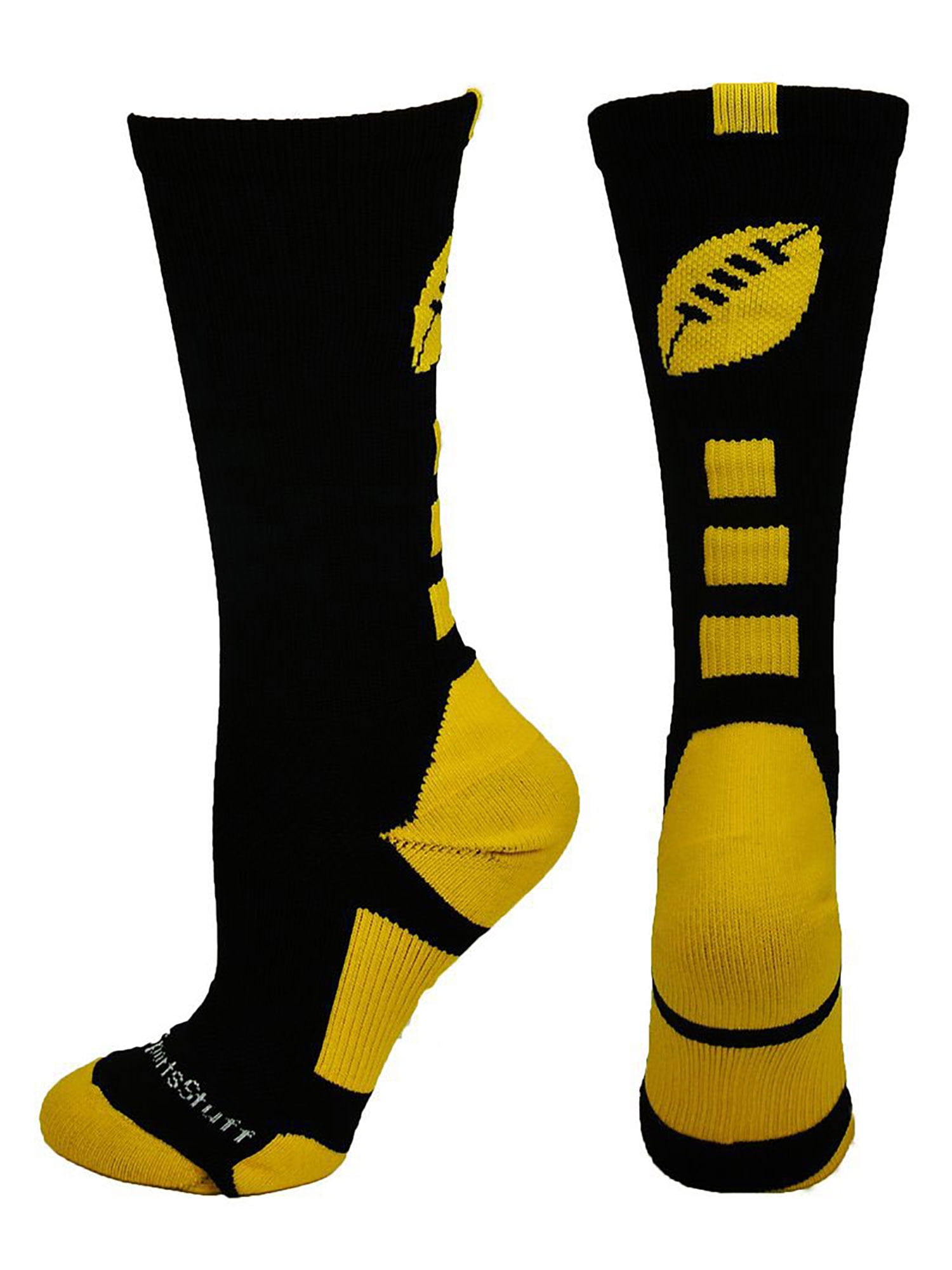 MadSportsStuff Football Logo Crew Socks (Black/Gold, Small) Black
