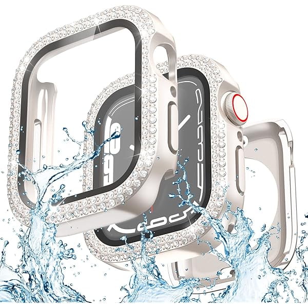 wonima02 2 in 1 Waterproof Bling Case Compatible for Apple Watch 41mm Screen Protector Series 9/8/7, Women Glitter Diamond Rhinestone Bumper Face Cover for iWatch Accessories, Starlight