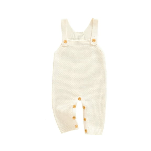 Miaouyo 0-24 Months Infant Baby Boys Girls Knitted Overalls Stylish Solid Color Ribbed Trim Square Neck Sleeveless Romper