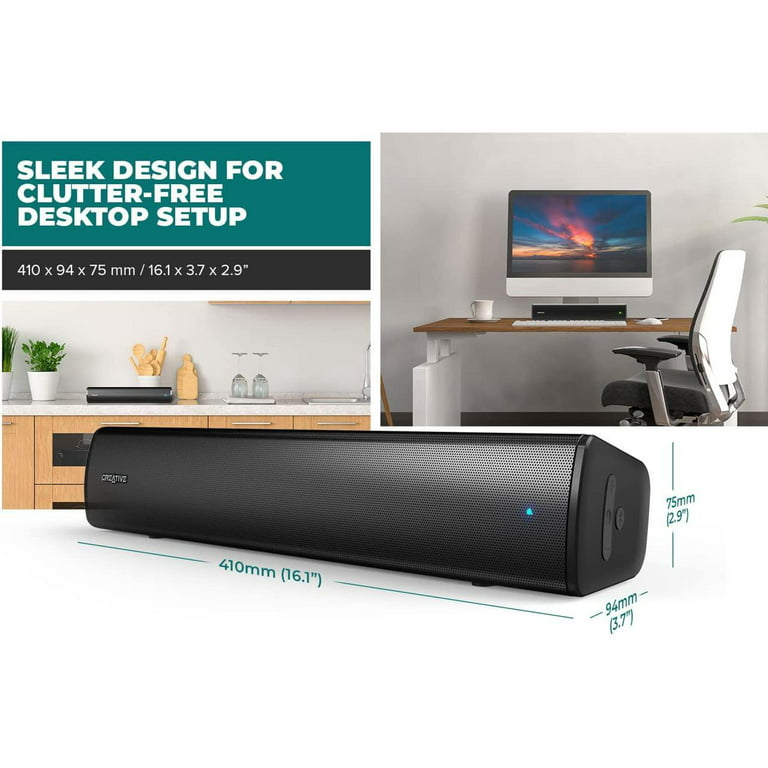 Creative Stage Hours with V2 Passive Nintendo to with 6 PC, Bluetooth Under-Monitor Compatible PS5 up of Switch Playtime, Soundbar and Dual-Driver for Air and 5.3, Radiator, USB Compact