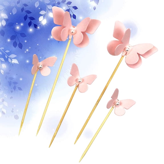 WEUVEB 10Pcs Cake Picks Pink Paper Butterfly Shape Dessert Table Decorative Supplies