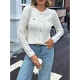 thumbnail image 6 of V-Neck Long Sleeves Cardigan Sweaters for Women Fall Winter Chunky Cropped Button Down Knit Sweater Jackets White M, 6 of 8