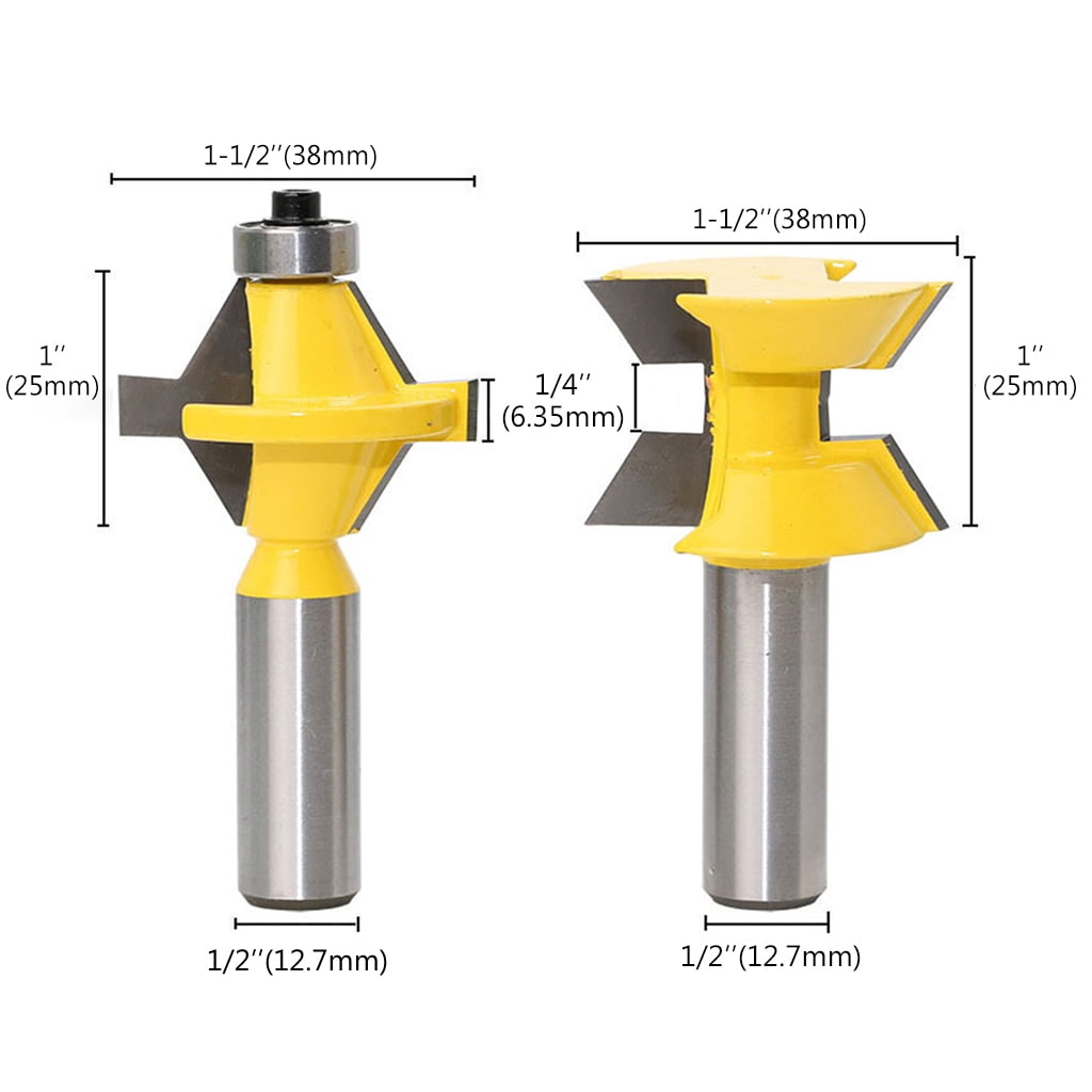 2x Router Bit Shank Joinery Milling Cutter Mortise Tenon Lock Miter Router Bit Stock Woodworking End Mill
