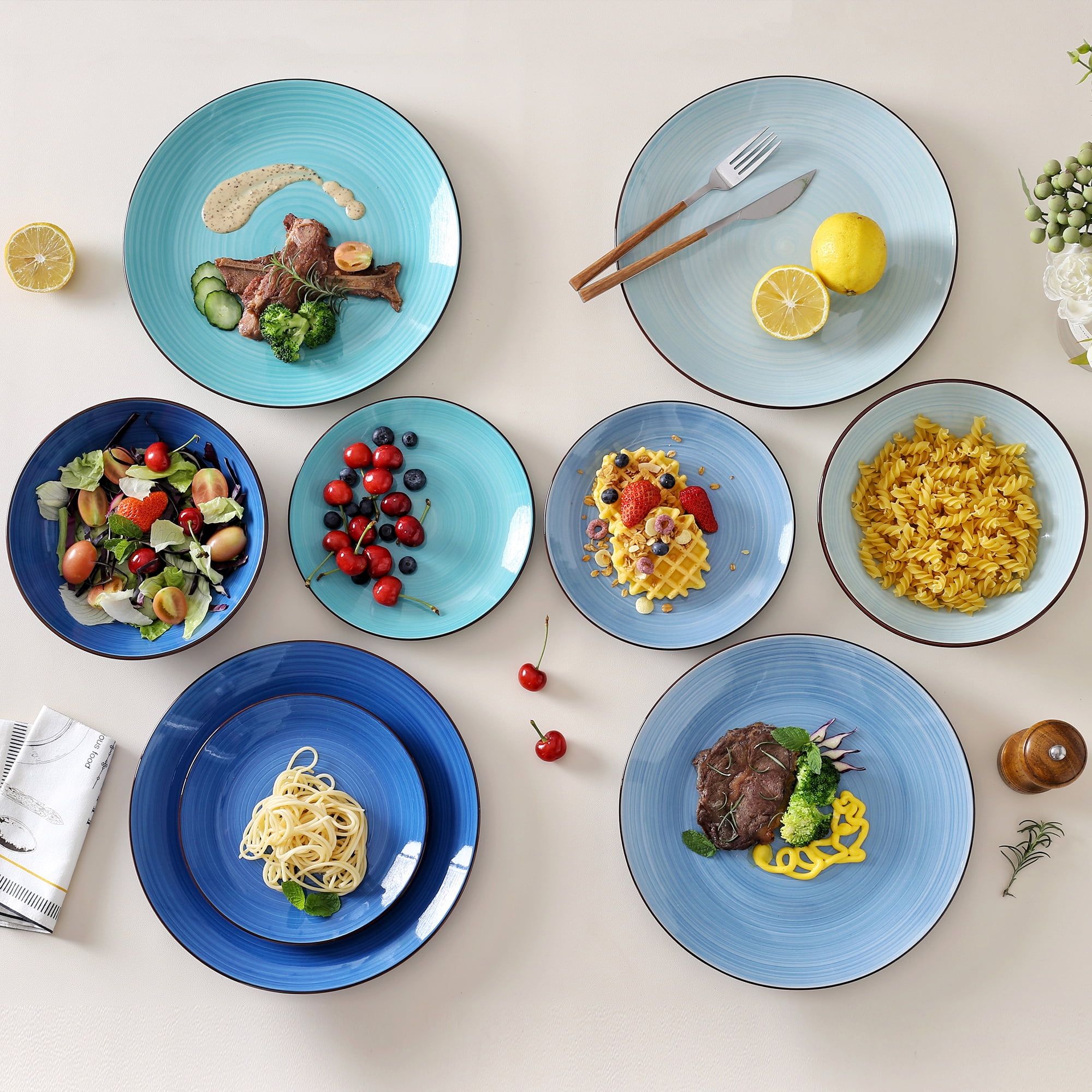 Dorothy 18 Piece Stoneware Dinnerware Set, Blue, Series, Service for 6